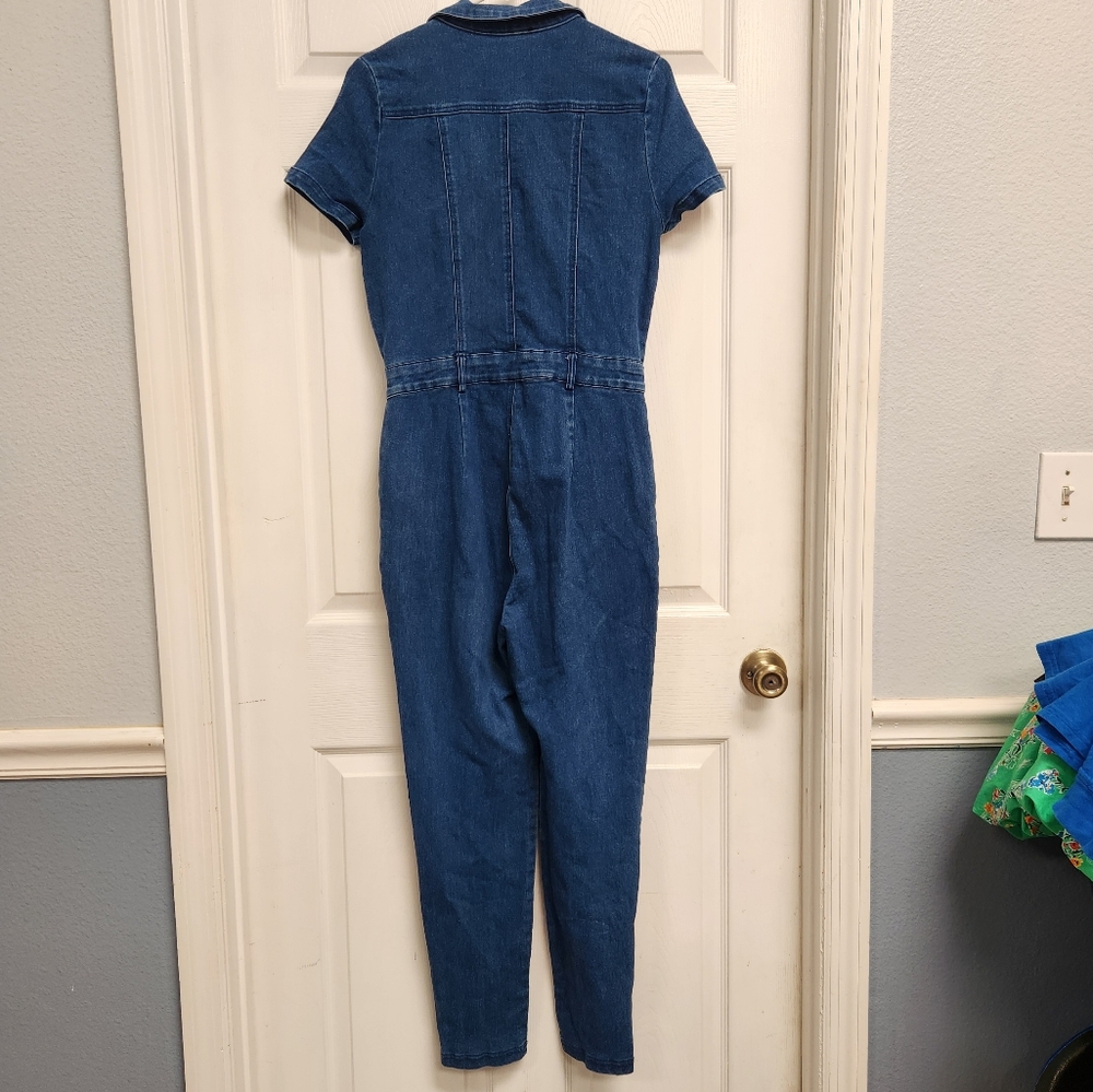 Haute Monde Blue Denim Jumpsuit with Front Zipper - Picture 5 of 9